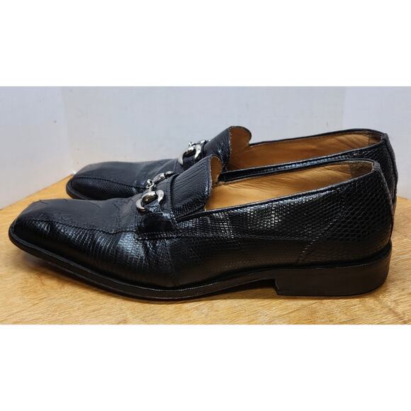 David Eden Lizard/Ostrich Loafer Sz 10.5 Black Leather Silver Horsebit main image 9